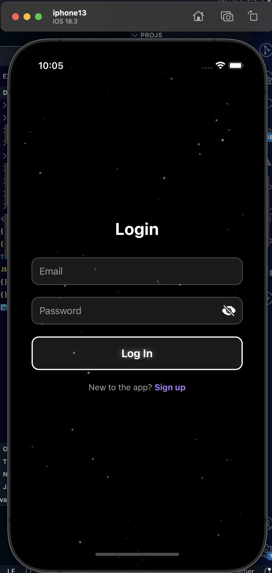 Dream Space — starry login screen