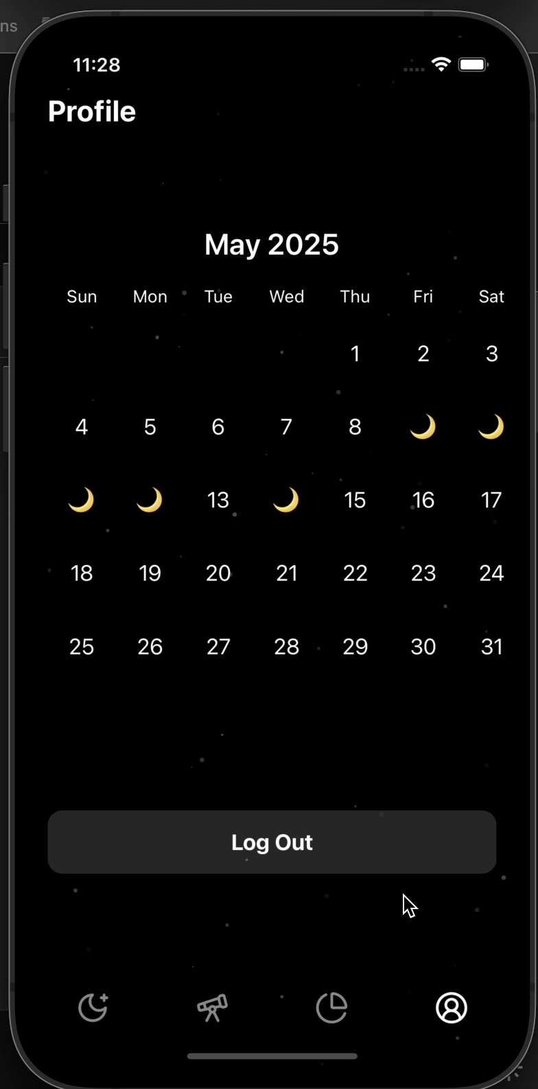 Dream Space — profile calendar with moon markers